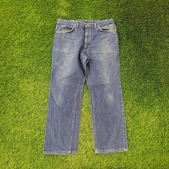 Vintage 70s LEE Whiskered Jeans 35x28 Dark-Wash Talon-Zip - Picture 1 of 16
